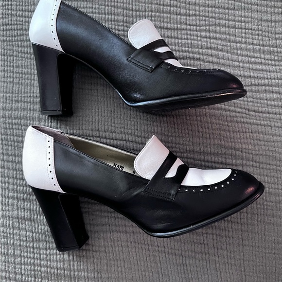 Retro Chunky Heel Penny Loafer in Black & White by Rush Hour, Size 8 - Picture 6 of 13